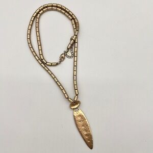 Chico's Hammered Gold-Tone Pendant Necklace‎ – Textured Beads – Boho Modern 24"